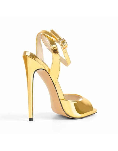 Gold Round Toe Strap High Heel Stilettos Sandals