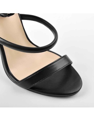 Round Toe Black Band Metal Chain Stiletto Sandals
