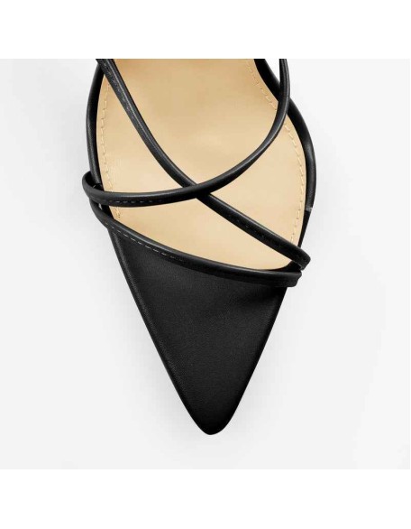 Pointed Toe Black Strap Clear Heel Stiletto Sandal