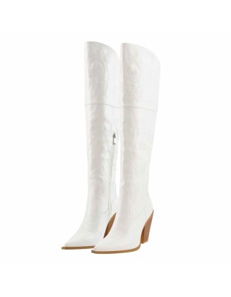 Pointed Toe Embroidery  Chunky Heel Western Boots