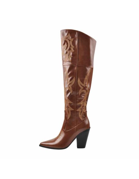 Pointed Toe Embroidery  Chunky Heel Western Boots