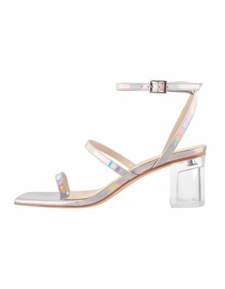 Square Toe Colorful Clear Chunky Heels Sandals