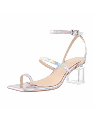 Square Toe Colorful Clear Chunky Heels Sandals
