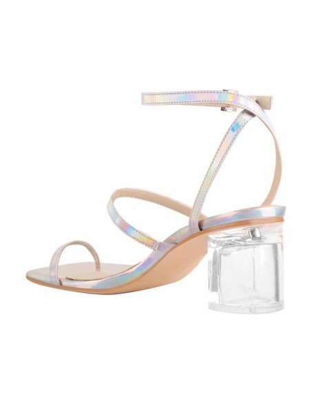 Square Toe Colorful Clear Chunky Heels Sandals