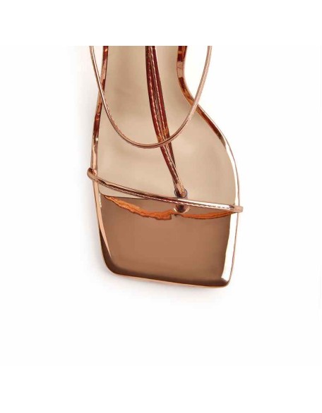 Rose Gold Ankle Strap Square Toe Chunky Heels Sandals