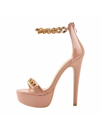 Baby Pink Metal Chain Platform Stiletto High Heels Sandals