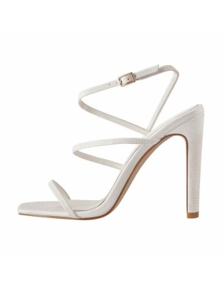 Square Toe Stone High Heel Strap Stiletto Sandals