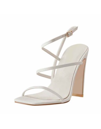 Square Toe Stone High Heel Strap Stiletto Sandals