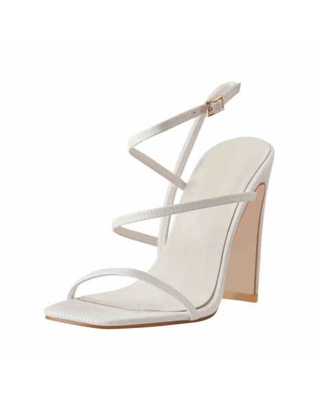 Square Toe Stone High Heel Strap Stiletto Sandals