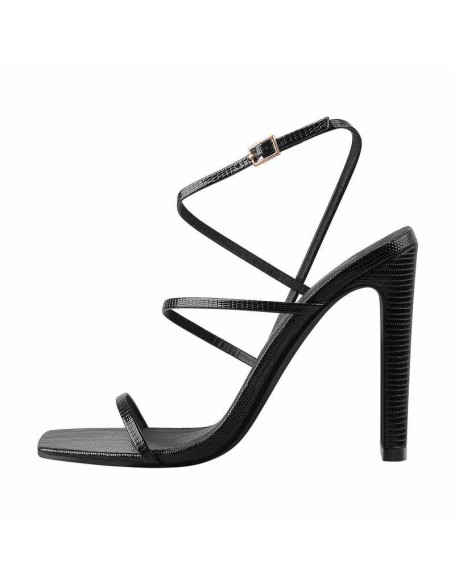 Square Toe Stone High Heel Strap Stiletto Sandals