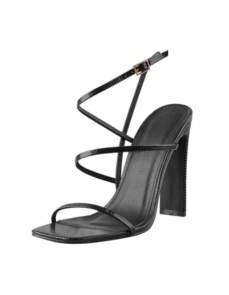 Square Toe Stone High Heel Strap Stiletto Sandals
