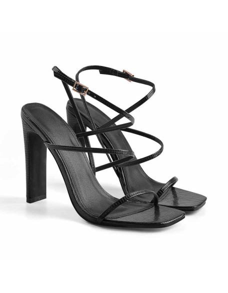 Square Toe Stone High Heel Strap Stiletto Sandals