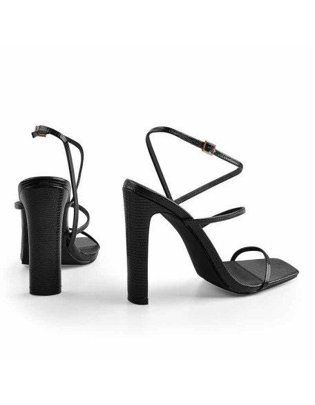 Square Toe Stone High Heel Strap Stiletto Sandals