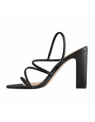 White Black High Chunky Heel Sandals