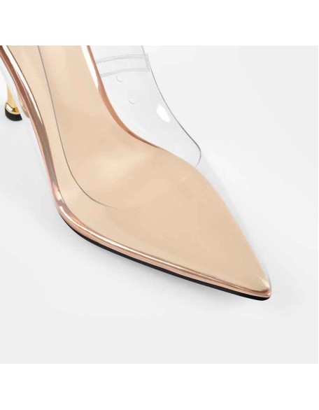 Clear Pointed Toe Metal Chain Lock High Metal Heels Stiletto Pumps