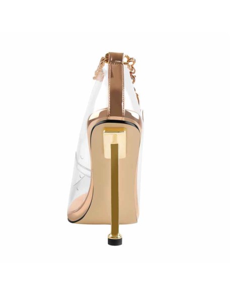 Clear Pointed Toe Metal Chain Lock High Metal Heels Stiletto Pumps
