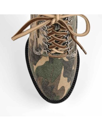 Camo Round Toe Platform Lace Chunky High Heels Ankle Boots