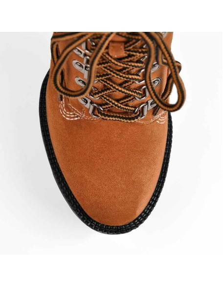 Brown Round Toe Platform Lace Chunky High Heels Ankle Boots