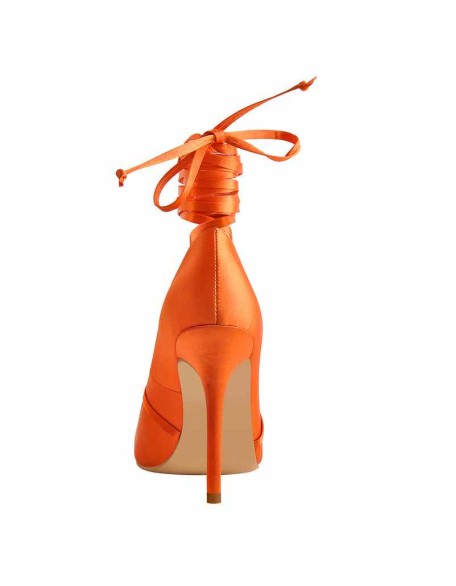 Orange Satin Strap High Heels Stiletto Pumps