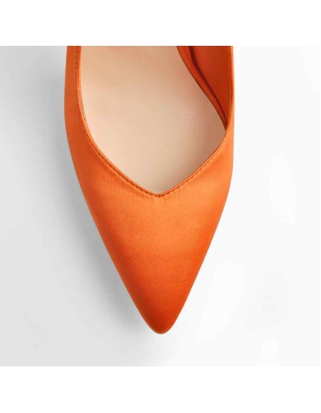 Orange Satin Strap High Heels Stiletto Pumps