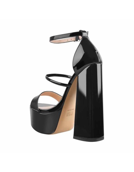 Open Toe Black Band Platform Chunky High Heels Sandals