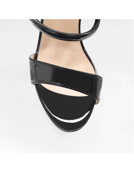 Open Toe Black Band Platform Chunky High Heels Sandals