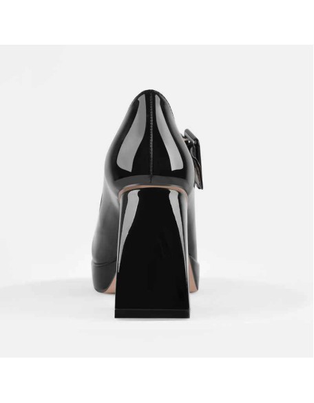 Square Toe T-Type Black Chunky Heels Pumps