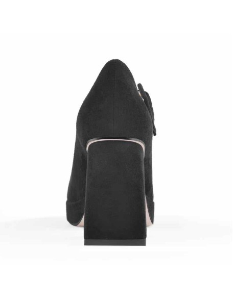Square Toe T-Type Black Chunky Heels Pumps