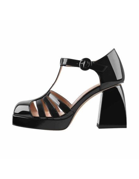Square Patent Black Chunky Heels Pumps