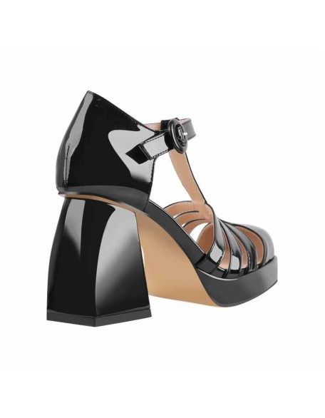 Square Patent Black Chunky Heels Pumps
