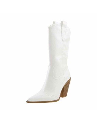 Western Zipper Round Up Mid-Calf Boots