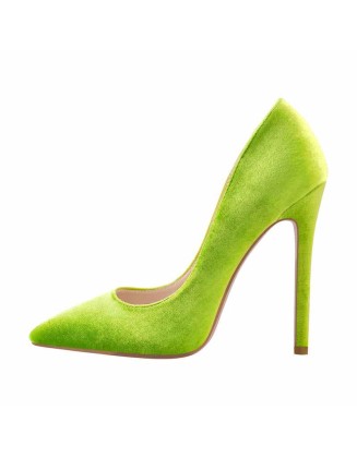 Pointed Toe Stiletto Slip-On Green Velvet Pumps