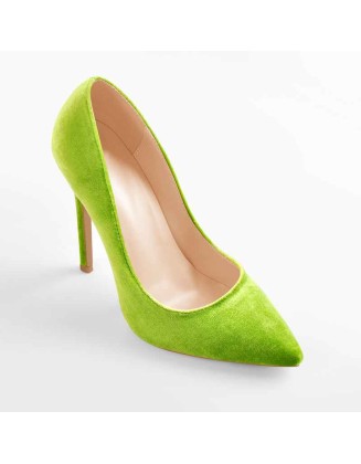 Pointed Toe Stiletto Slip-On Green Velvet Pumps