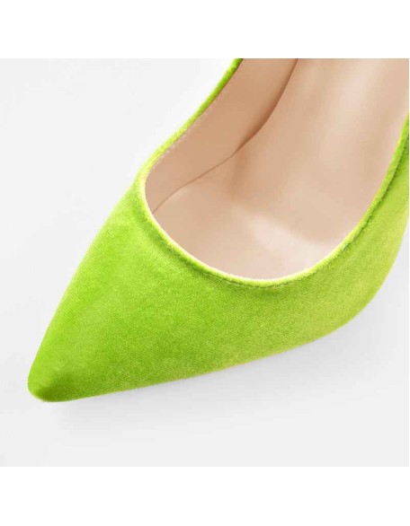 Pointed Toe Stiletto Slip-On Green Velvet Pumps