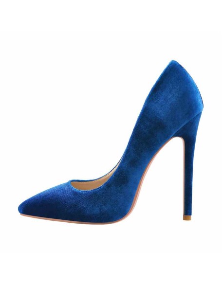 Pointed Toe Stiletto Slip-On Blue Velvet Pumps