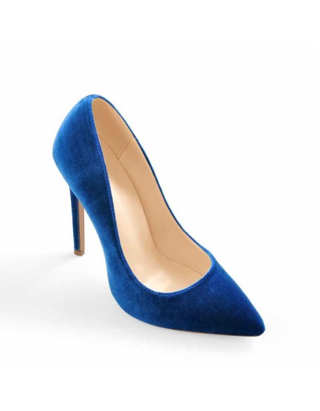 Pointed Toe Stiletto Slip-On Blue Velvet Pumps