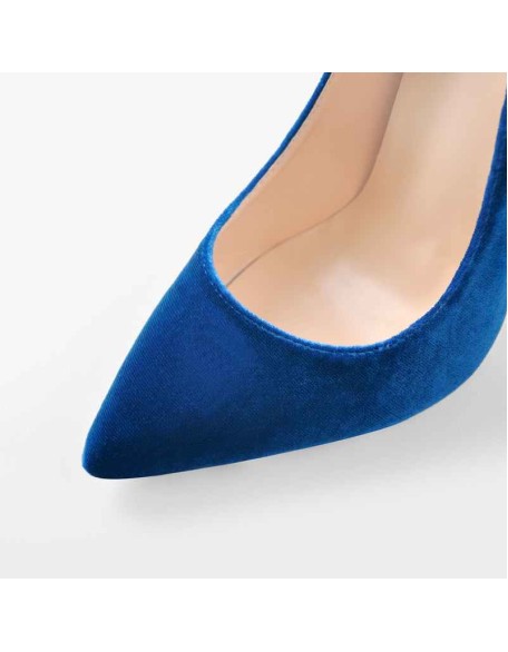 Pointed Toe Stiletto Slip-On Blue Velvet Pumps