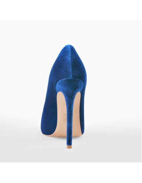 Pointed Toe Stiletto Slip-On Blue Velvet Pumps
