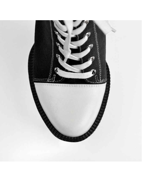 Platform Lace Up Canvas Chunky Heel Boots