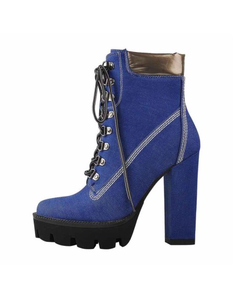 Platform Lace Up Canvas Chunky Heel Boots