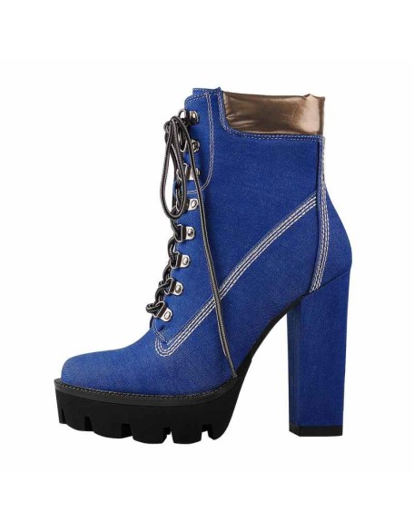 Platform Lace Up Canvas Chunky Heel Boots