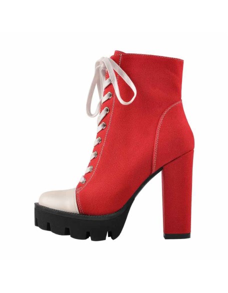 Platform Lace Up Canvas Chunky Heel Boots