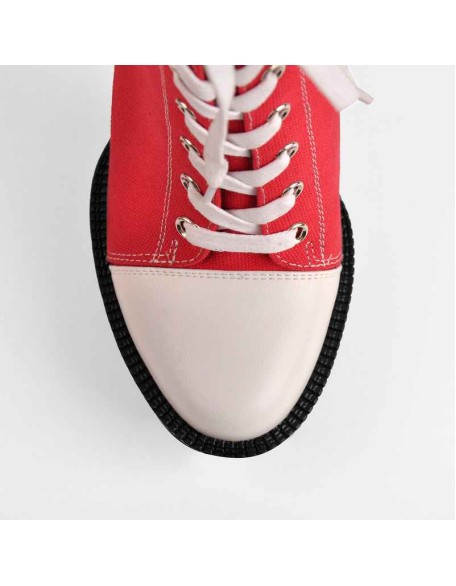 Platform Lace Up Canvas Chunky Heel Boots