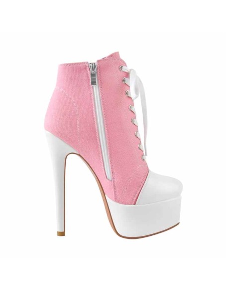 Platform Lace Up Zipper Pink Canvas Boots