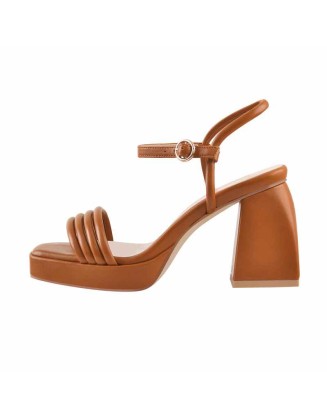 Platform Design Heel Ankle Strap Black Brown Sandals