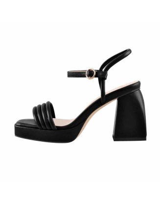 Platform Design Heel Ankle Strap Black Brown Sandals