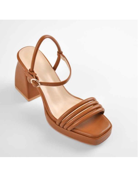 Platform Design Heel Ankle Strap Black Brown Sandals
