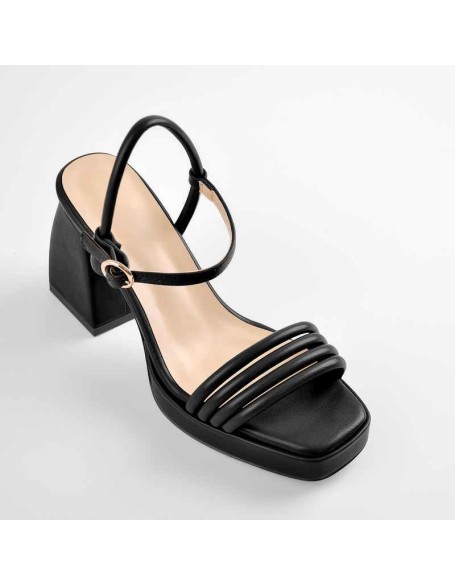 Platform Design Heel Ankle Strap Black Brown Sandals