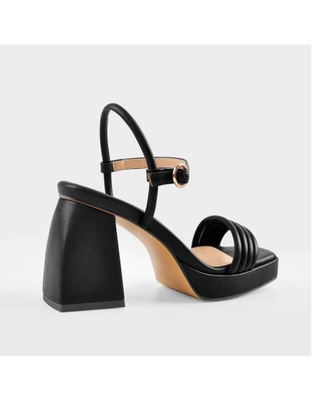 Platform Design Heel Ankle Strap Black Brown Sandals