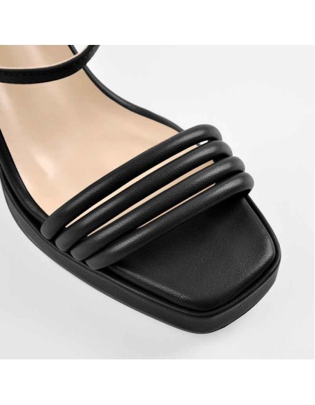 Platform Design Heel Ankle Strap Black Brown Sandals